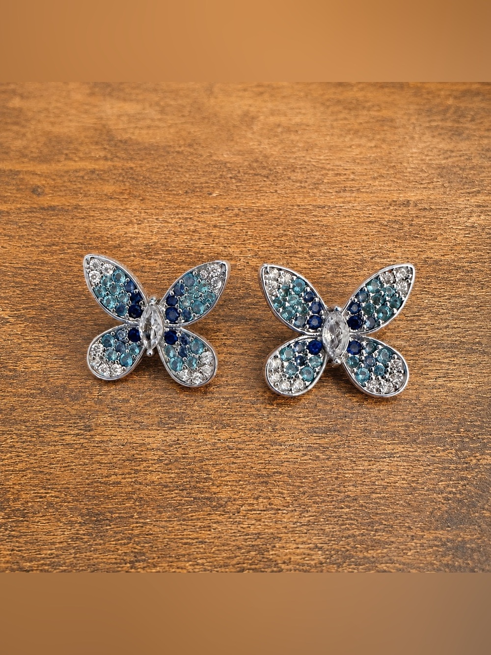 Butterfly Blue Crystal Stud Earrings - Women Jewelry